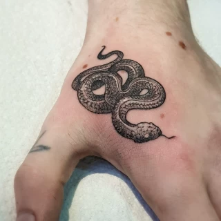 Tatouage de serpent sur la main - Blackwork Darkwork - Black Hat Tattoo Nice  - tatouage Nice - The Black Hat Tattoo