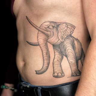 Tatouage d'Elephant sur le flanc - Black Hat Tattoo Nice- tatouage Nice - The Black Hat Tattoo