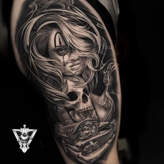 Stifler guest artiste tatouage réaliste noir et gris - The Black Hat Tattoo