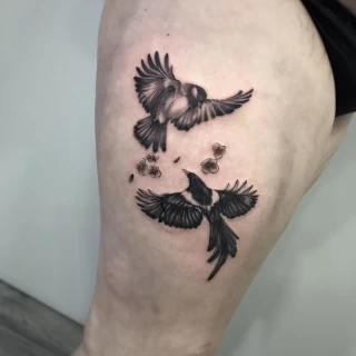 Tatouage Oiseau - Black Hat Tattoo Nice - jambe- tatouage Nice - The Black Hat Tattoo