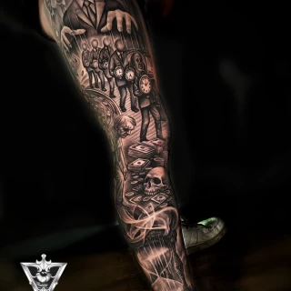 Stifler guest artiste tatouage réaliste noir et gris - The Black Hat Tattoo