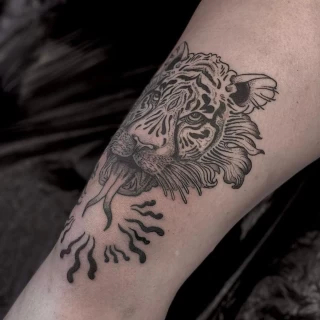 Steff- guest artist - blackwork - tiger tattoo - black and grey - presentation post - the black hat tattoo Nice - 2025 - The Black Hat Tattoo