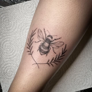 Tatouage d'une abeille ou bourdon - Tatouage Minimaliste Dotwork et fine lines  - Black Hat Tattoo Nice  - tatouage Nice - The Black Hat Tattoo
