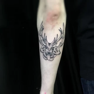 Tatouage Cerf - Nice - tête de cerf sur bras - The Black Hat Tattoo