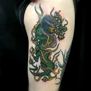 Old School Couleur -  - Tatouage Dragon  - Black Hat Tattoo Nice- tatouage Nice - The Black Hat Tattoo