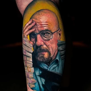 Nicola - guest artist - walter white breaking bad tattoo - realism - colorwork - the black hat tattoo Dublin- 2025 - The Black Hat Tattoo