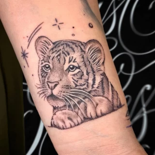 Borja - guest artist -micro realism - black and grey - tiger tattoo - presentation post - the black hat tattoo Dublin- 2025 - The Black Hat Tattoo