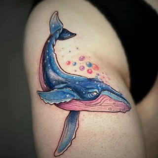 Tatouage de baleine sur la jambe - Black Hat Tattoo Nice- tatouage Nice - The Black Hat Tattoo