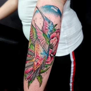 Hummingbird Watercolor Tattoo - Mael - The Black Hat Tattoo Dublin 2019 - Artist Portfolio - The Black Hat Tattoo