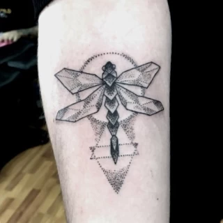 Tatouage Insectes - Avant bras minimalisme geometrique libellule - Nice - The Black Hat Tattoo